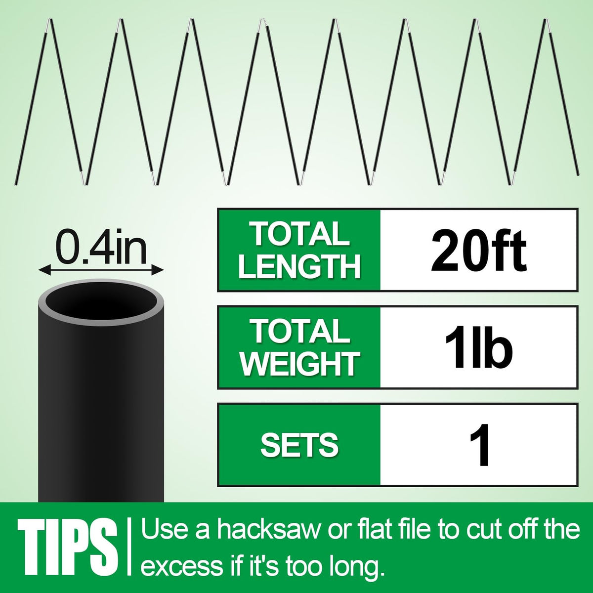 Aluminum Tent Poles Replacement Set 20FT Pre-Assembled for Camping & Hiking