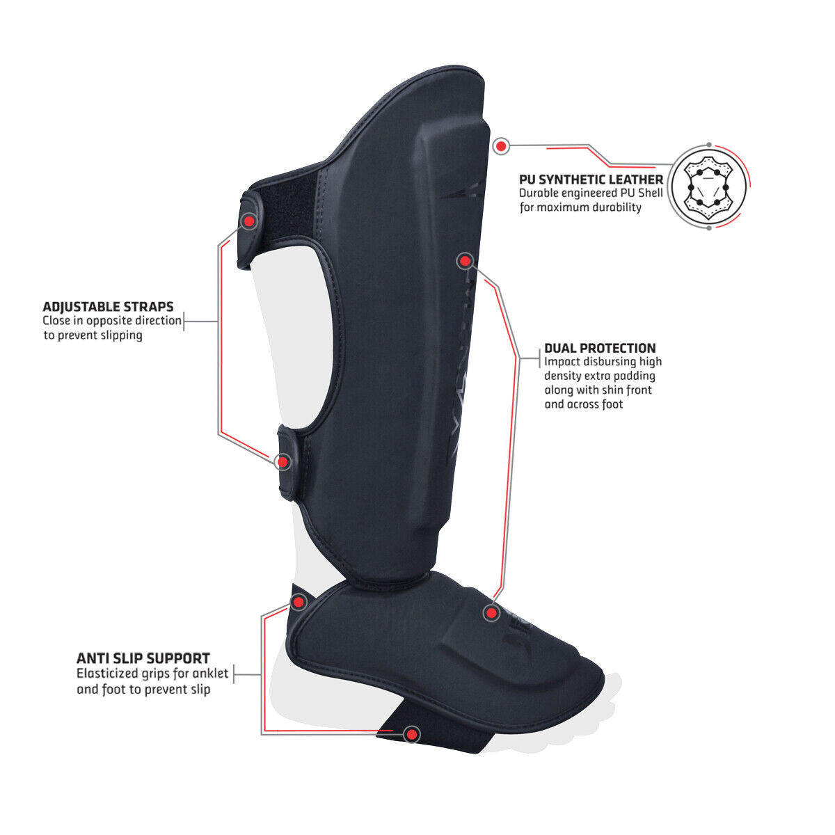 MMA Shin Guards with Extra Padding and Adjustable Straps for Boxing, Muay Thai, Kickboxing