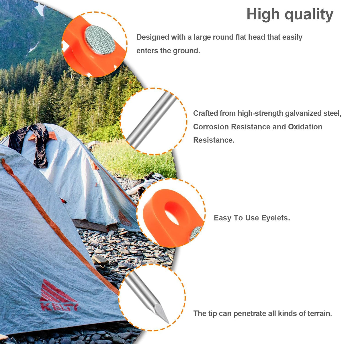 Heavy Duty Tent Stakes 10 Pack - Outdoor Camping Ground Pegs for Tents & Canopies