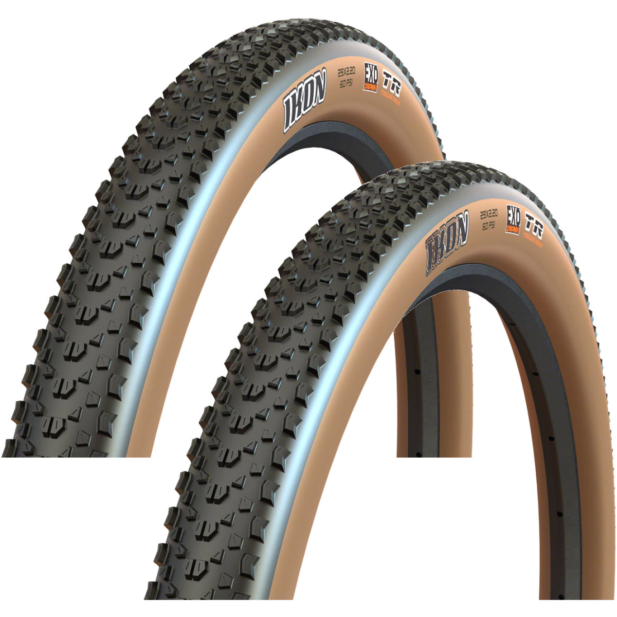 Maxxis Ikon 26 x 2.2 Tubeless Mountain Bike Tire - Dual EXO Black/Dark Tan 2 Pack