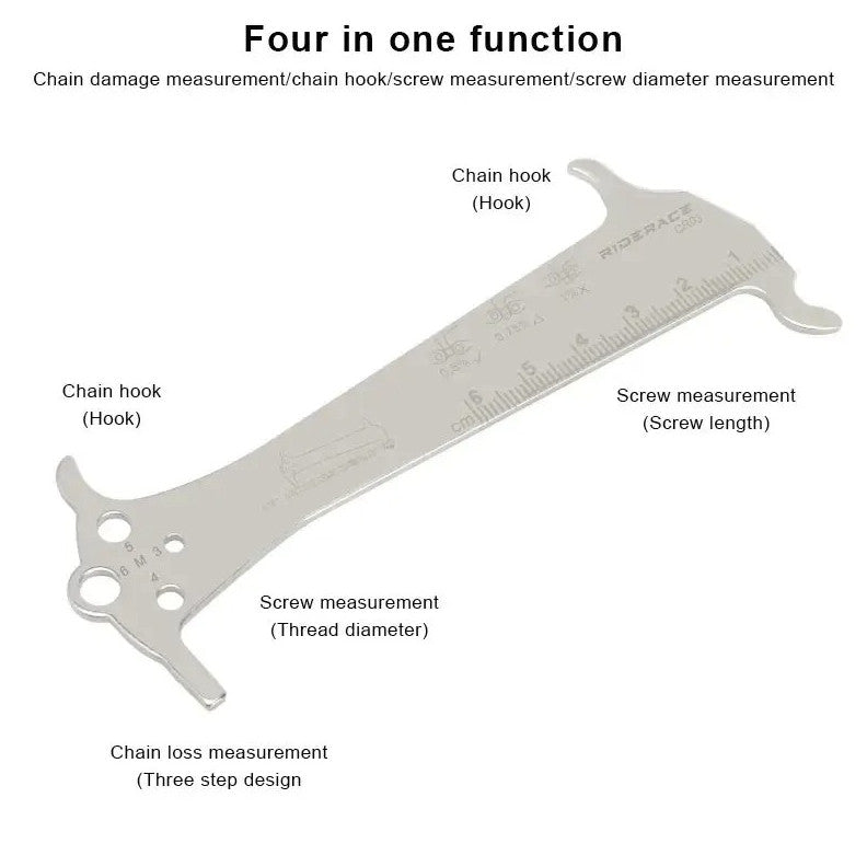 Bicycle Chain Wear Indicator Gauge Tool - Stainless Steel, Multi-Function