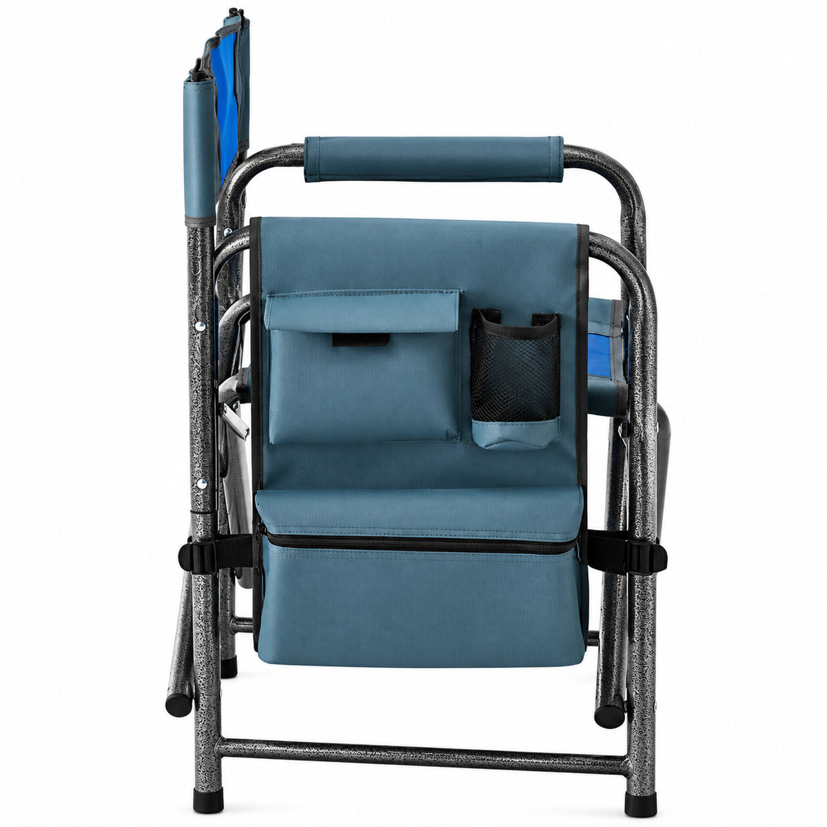 2 Pack Padded Folding Camping Chairs with Storage Pockets - Blue & Gray