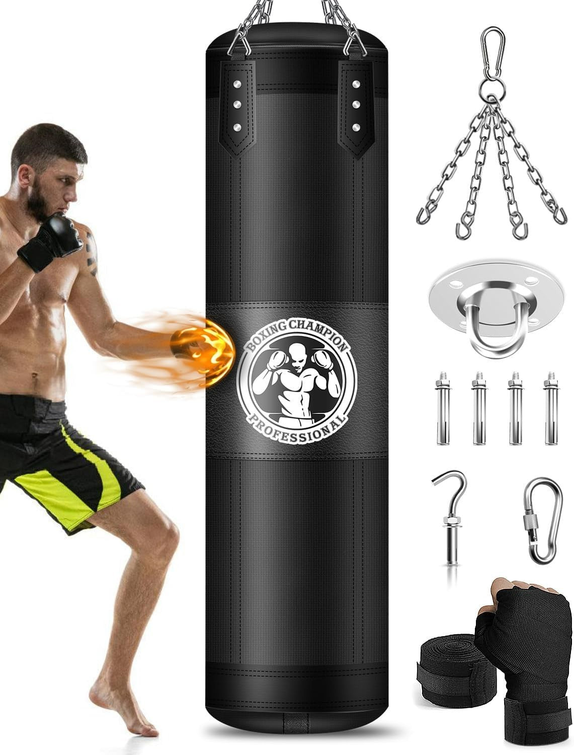Heavy-Duty 4FT Boxing Bag with Steel Swivel & Hanger - Unfilled Training Set