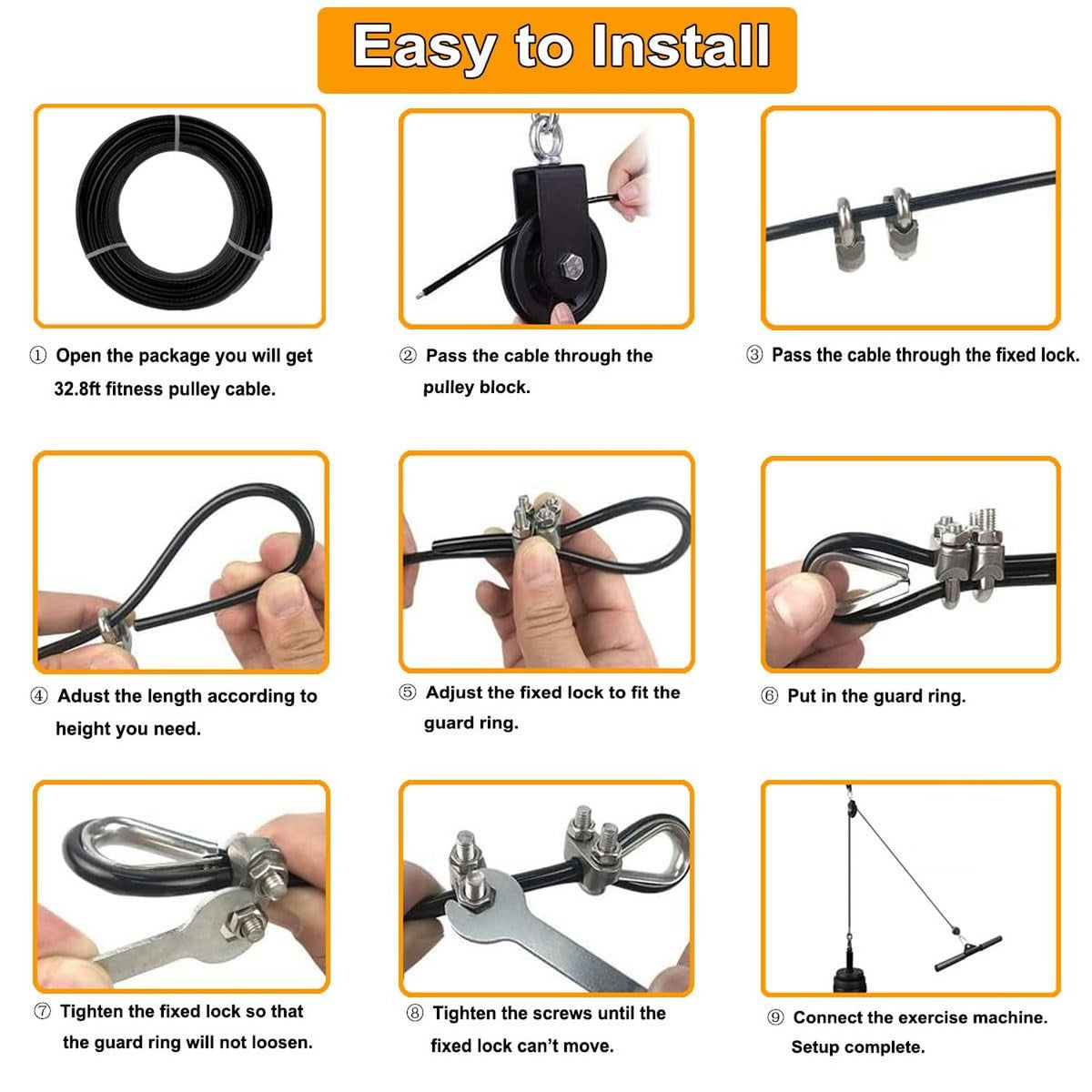 Fitness Pulley Cable 32.8Ft Steel Replacement for Home Gym Equipment