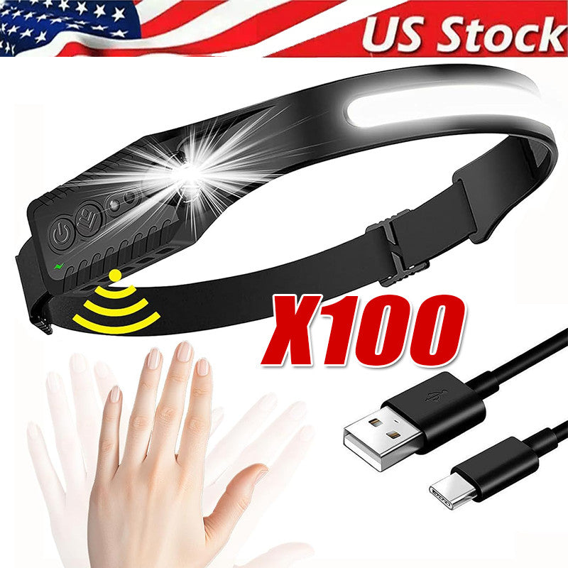 Rechargeable COB LED Headlamp with USB Charging, Waterproof Headlight Torch for Outdoor & Work Use