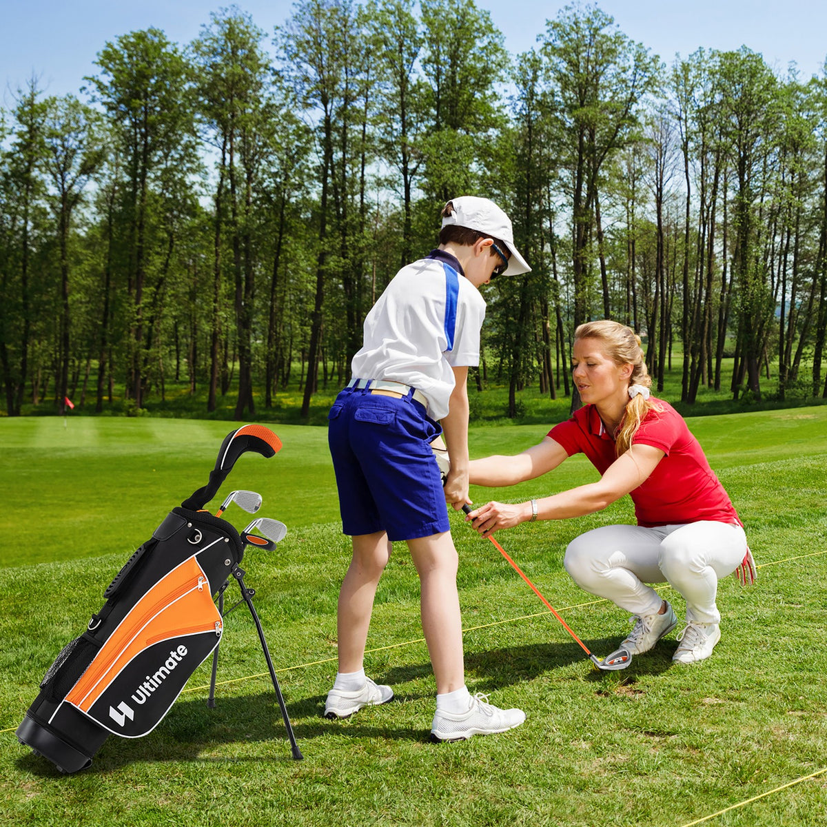 Kids 28-Inch Complete Golf Club Set with Stand Bag - Yellow, Beginner Friendly