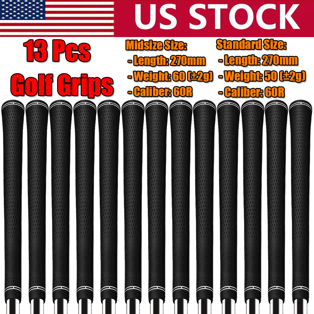 13 Pcs Golf Club Grips Rubber Non-Slip Midsize Jumbo Standard - All Sizes Included