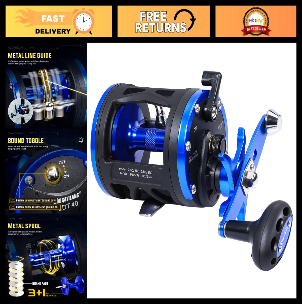 Heavy Duty Saltwater Trolling Reel - Smooth Drag, Corrosion Resistant, Large Line Capacity