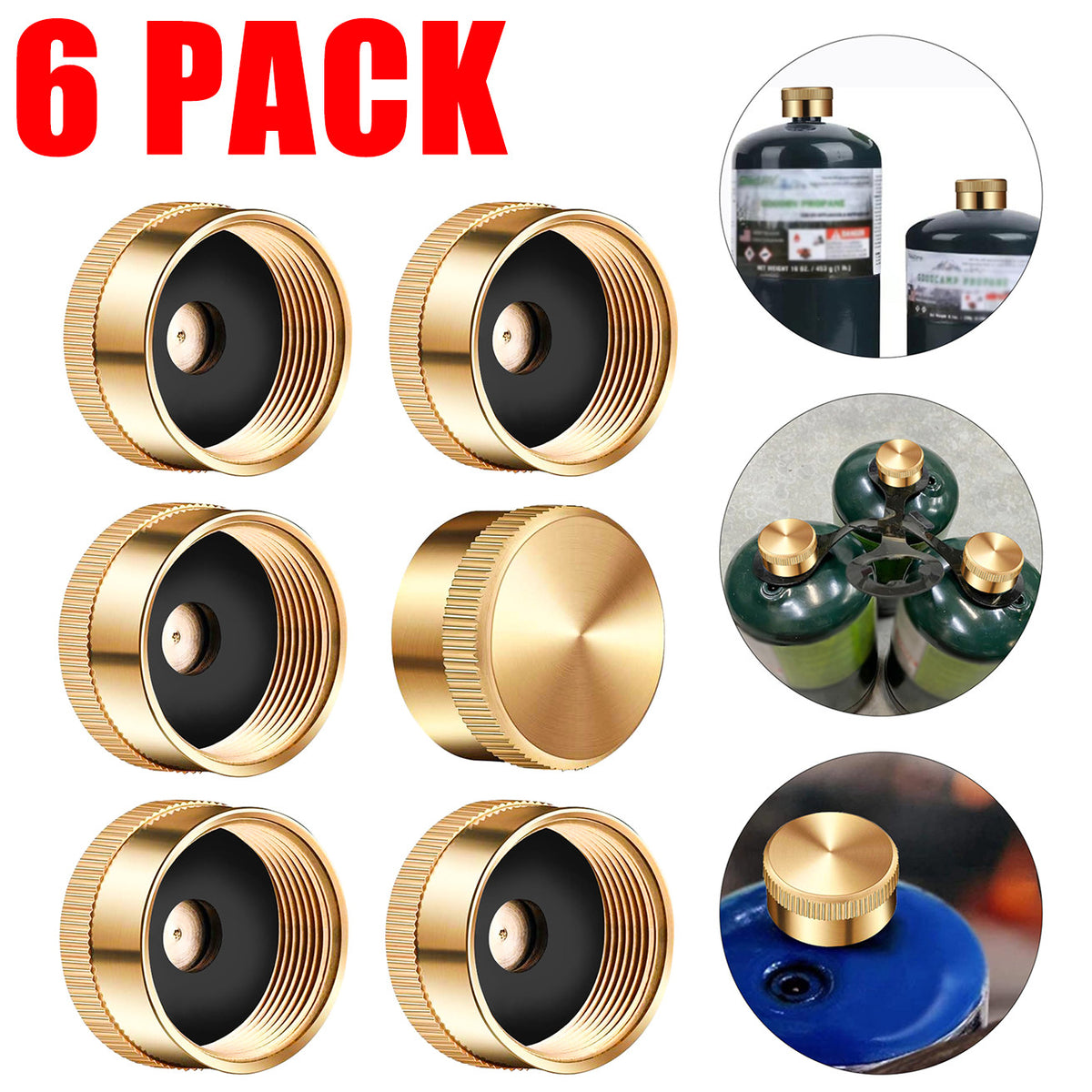 6 Pack 1Lb Propane Bottle Caps - Brass Threaded Valve Covers for Refill & Storage