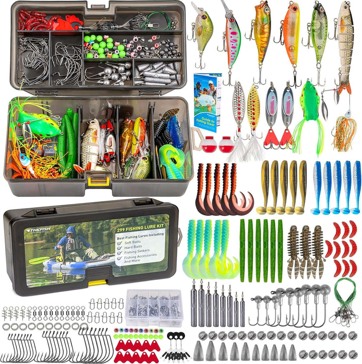413-Piece Fishing Lures Kit with Tackle Box - Complete Bass Fishing Gear Set