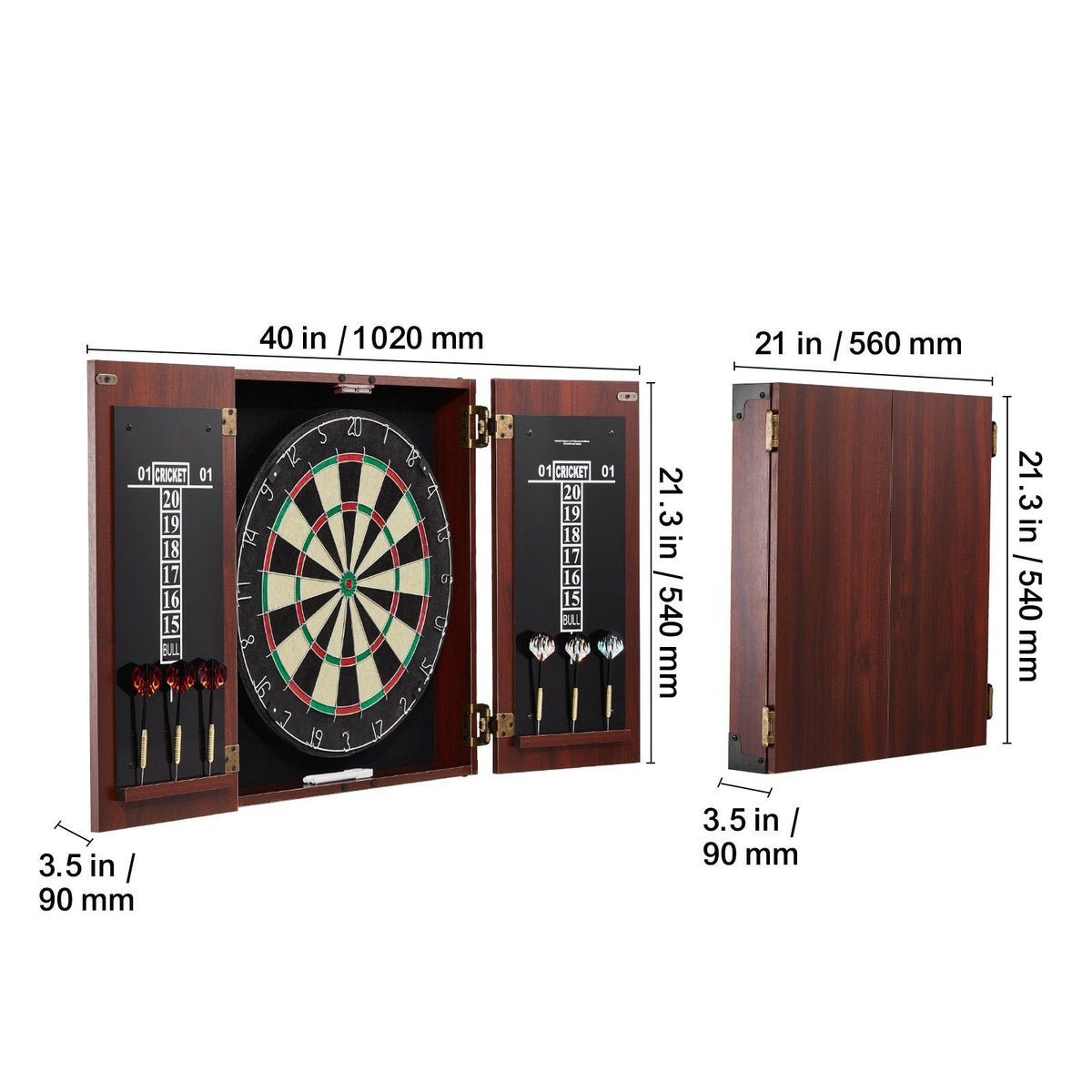 Official-Size Dartboard Cabinet Set with 18" Dartboard, 6 Steel Tip Darts