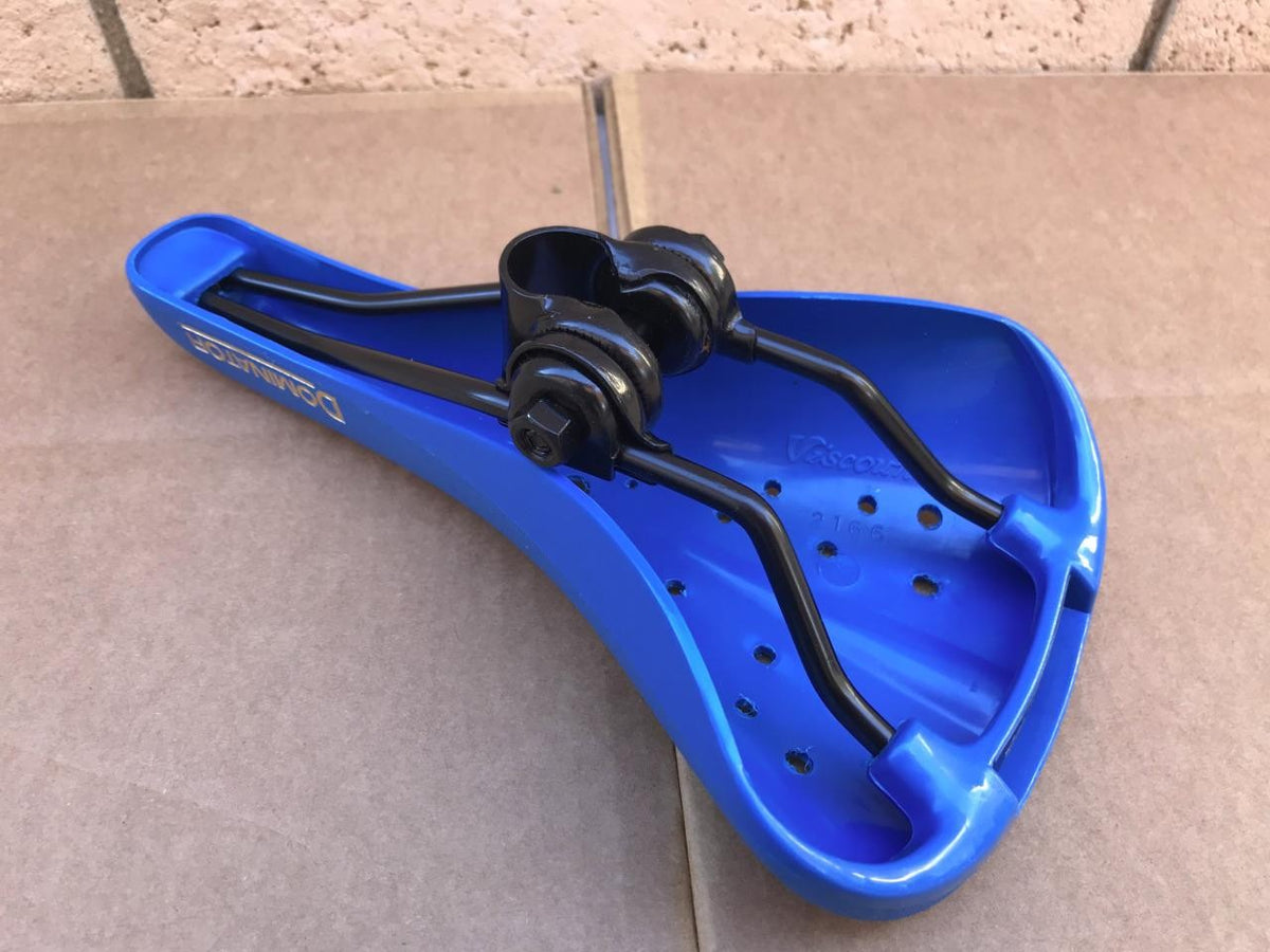 Old School BMX Bicycle Seat with Blue Hard Shell and Mushroom Grips
