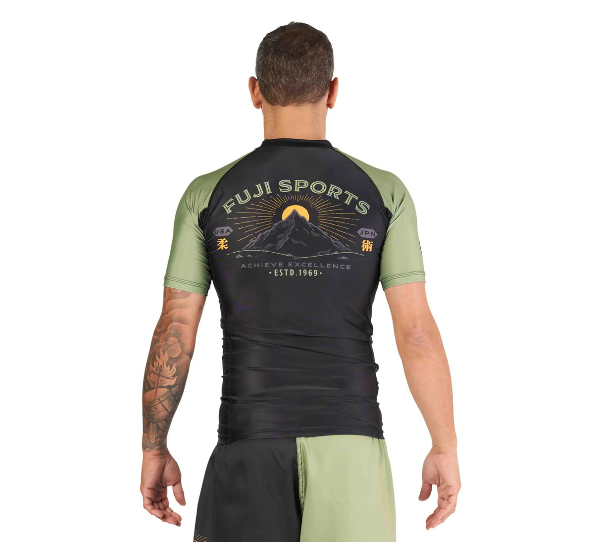 Japanese Heritage MMA Rashguard Long Sleeve - Black Green, Durable Fit