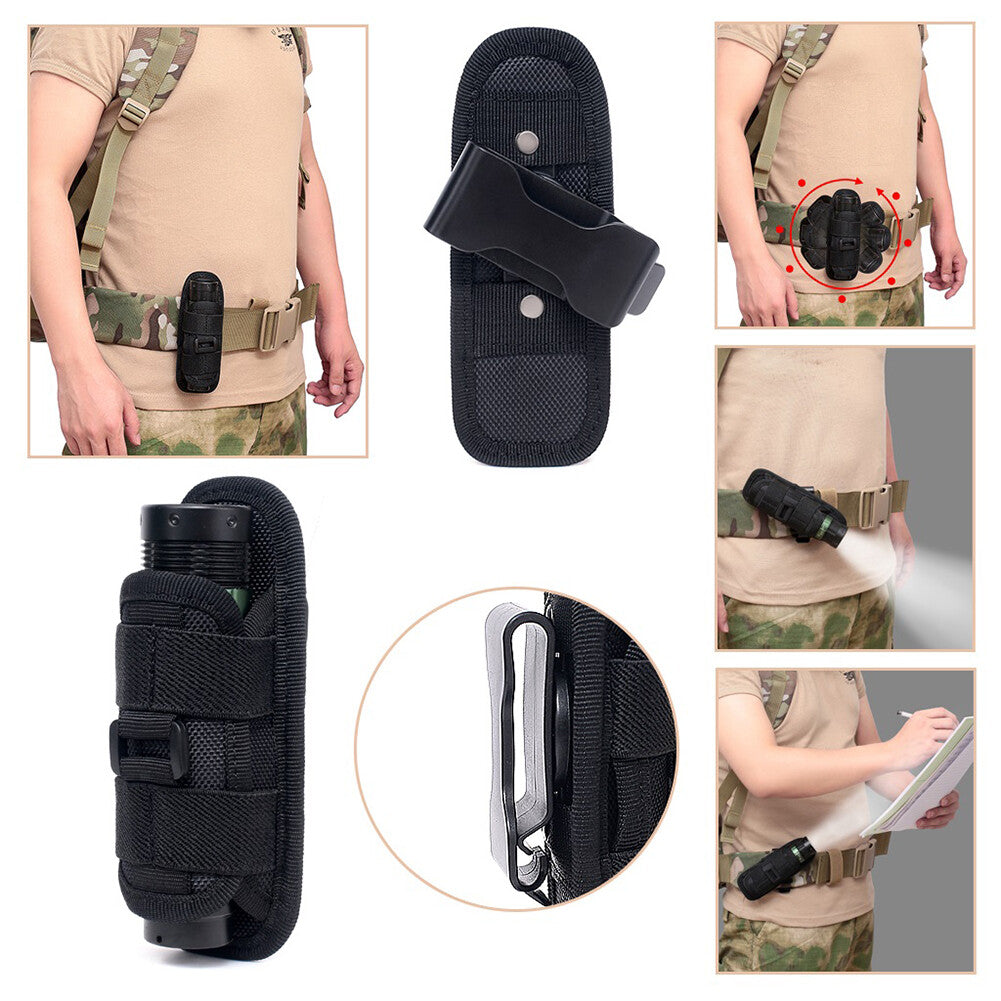360° Rotatable Tactical LED Flashlight Holster Belt Bag Outdoor Carry Case