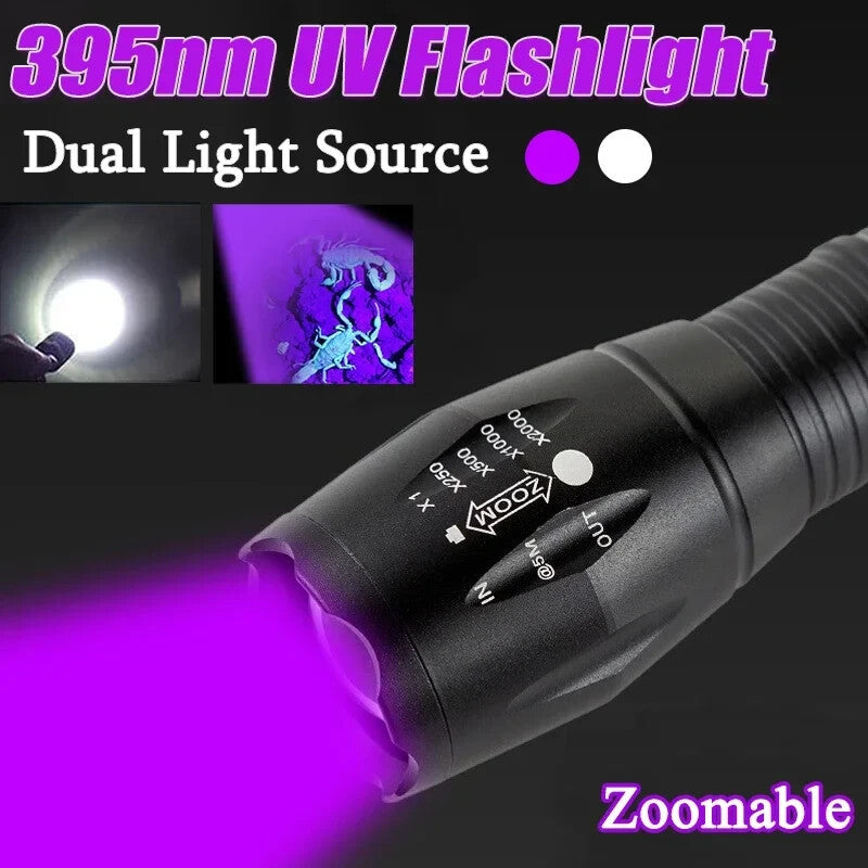 UV Flashlight LED Torch with Dual Ultraviolet and White Light for Currency & Document Detection