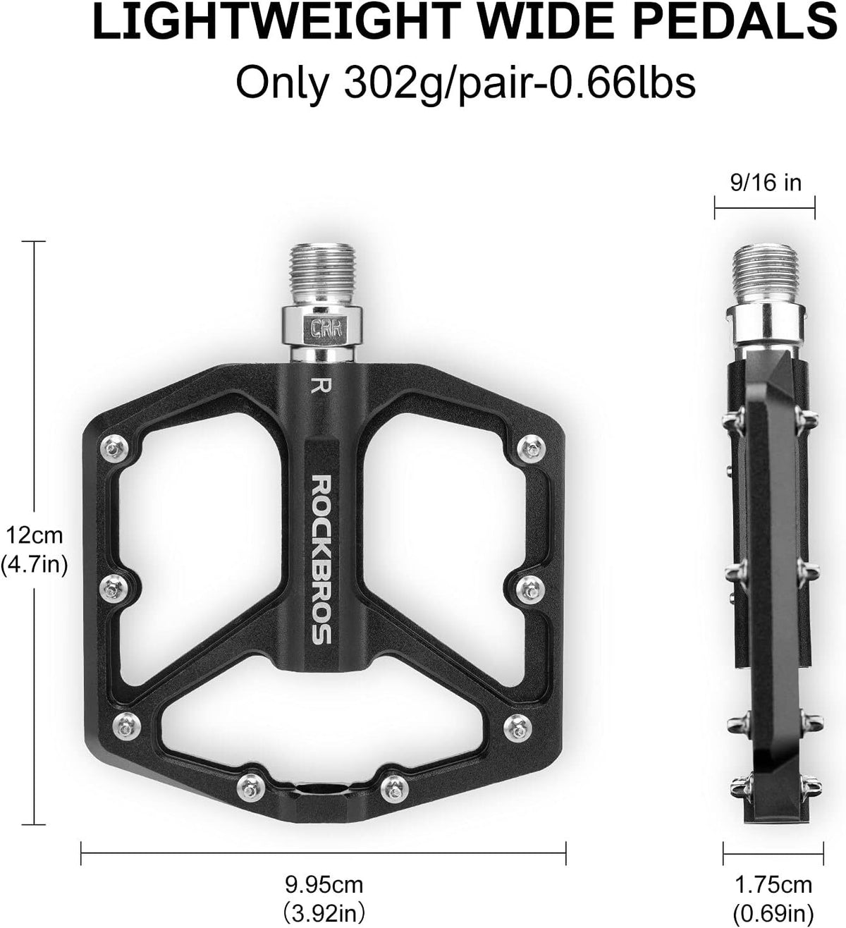 Aluminum Alloy Bicycle Pedals Waterproof Wide Flat 9/16 Inch 2 Pack