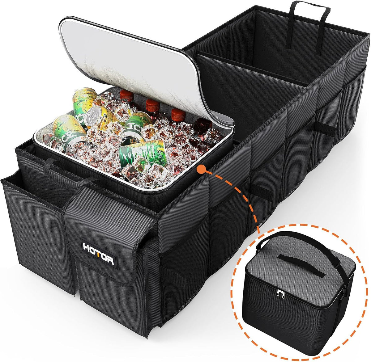 Car Trunk Organizer with Cooler, Foldable 3 Compartments, Heavy Duty Storage