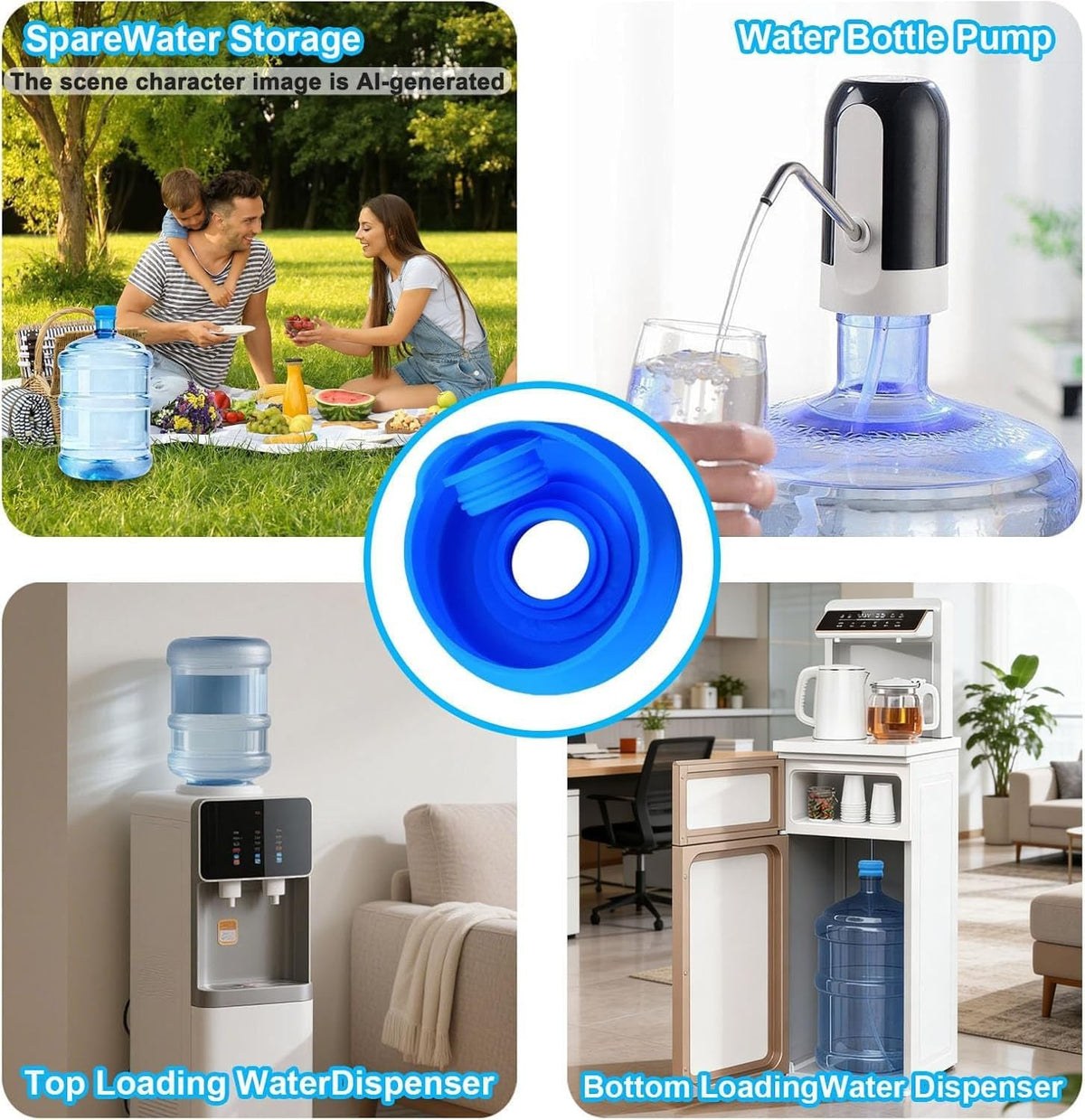 Reusable 5 Gallon Water Jug Caps Leak-Proof Bottle Lids - 55mm, Blue