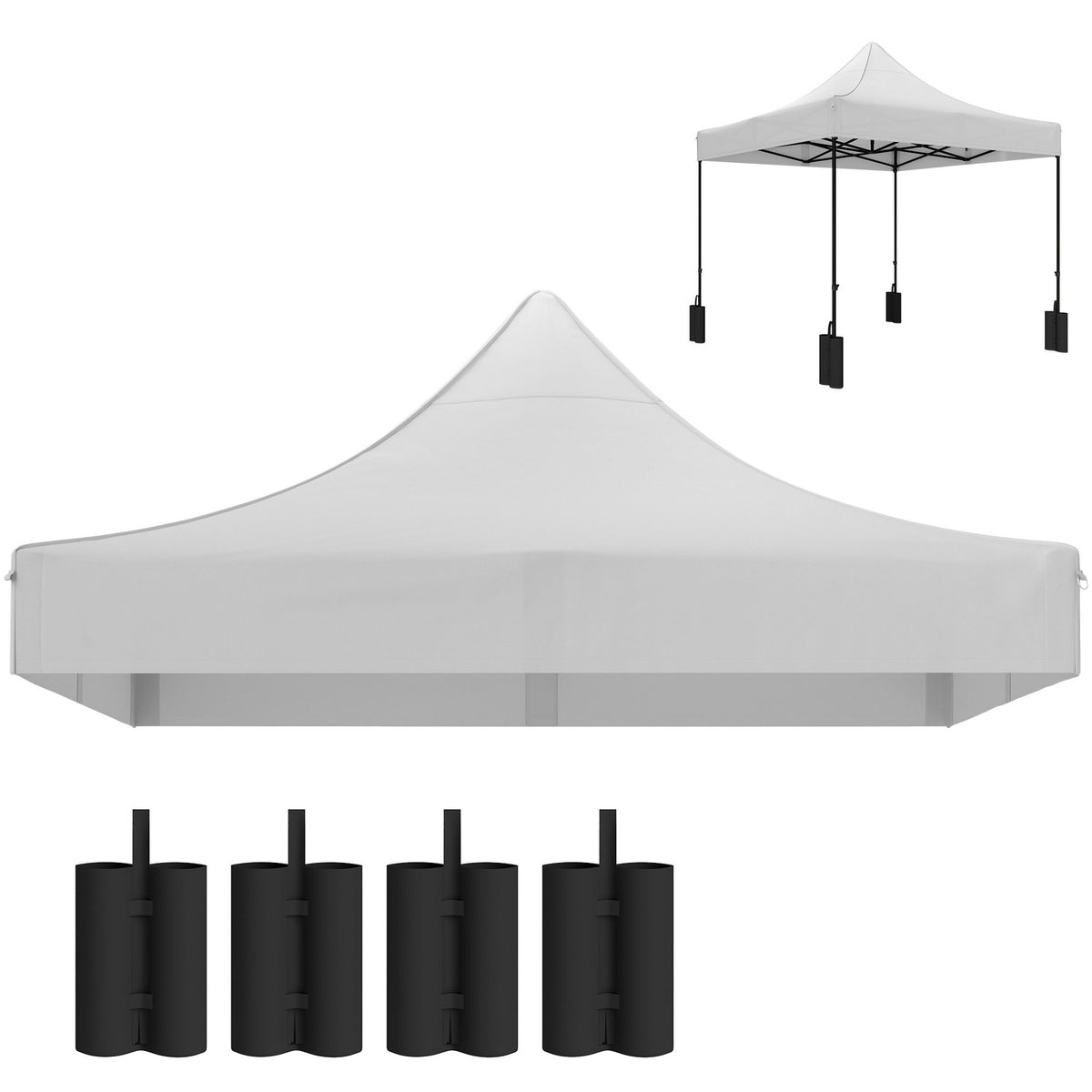 10x10 Pop Up Canopy Replacement Top with Weight Bags - White