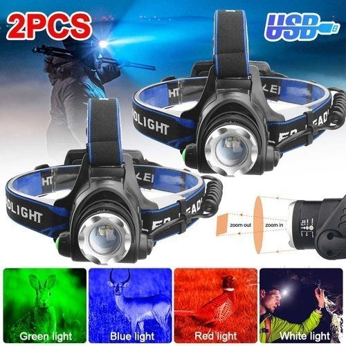 4-in-1 LED Headlamp with Red Green Blue White Light, Rechargeable Outdoor Head Torch