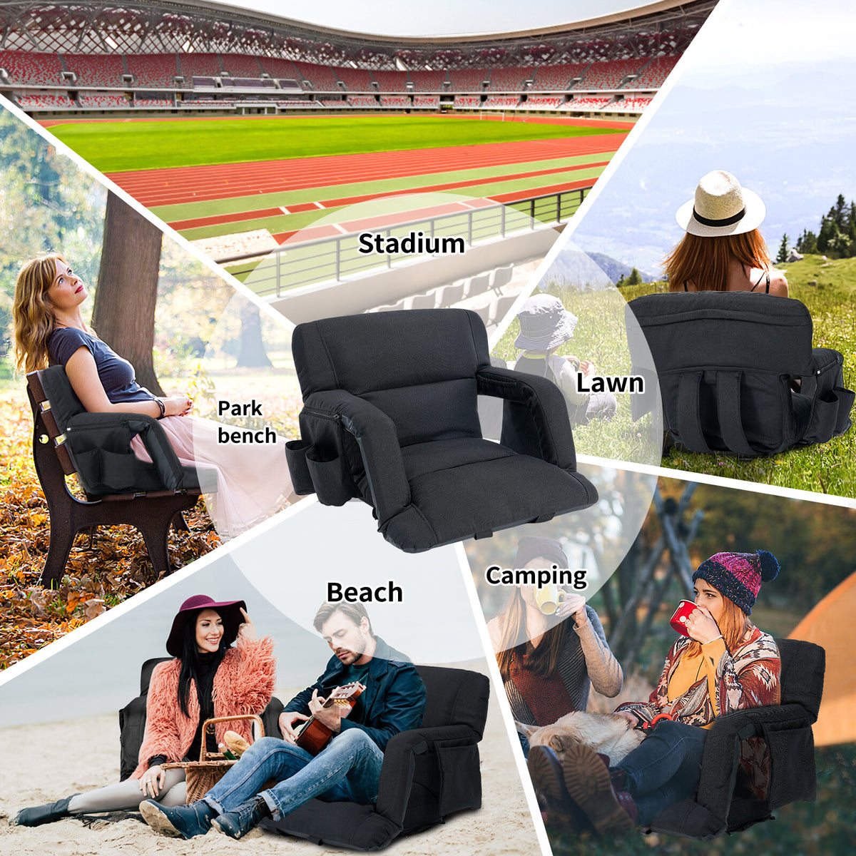 Adjustable Stadium Seats with Back Support and Thick Cushion for Bleachers