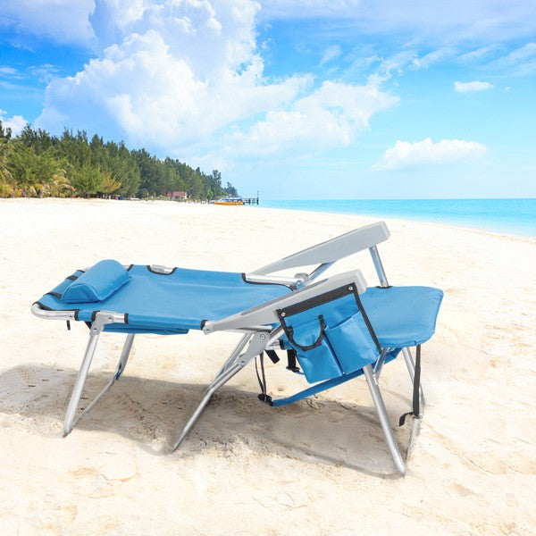 Blue Adjustable Beach Chair with Storage Cooler Pouch - Lightweight Portable Folding Chair