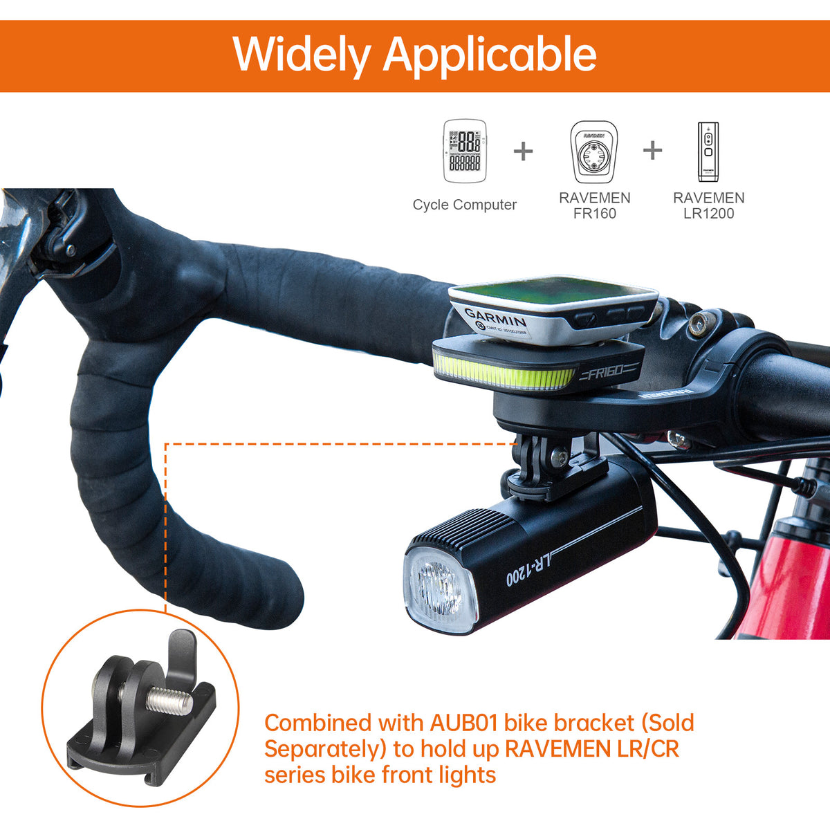 Bike Mount Bracket for Garmin, GoPro, RAVEMEN Front Lights & Devices