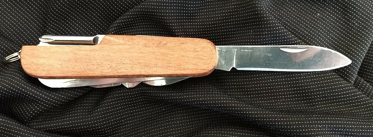 Multi-Tool Pocket Knife with Wood Handles, 10 Functions, Camping Gear