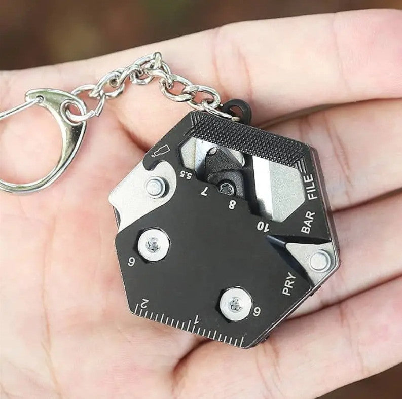 Multifunctional Hexagon Keychain Tool with Knife Screwdriver and Bottle Opener