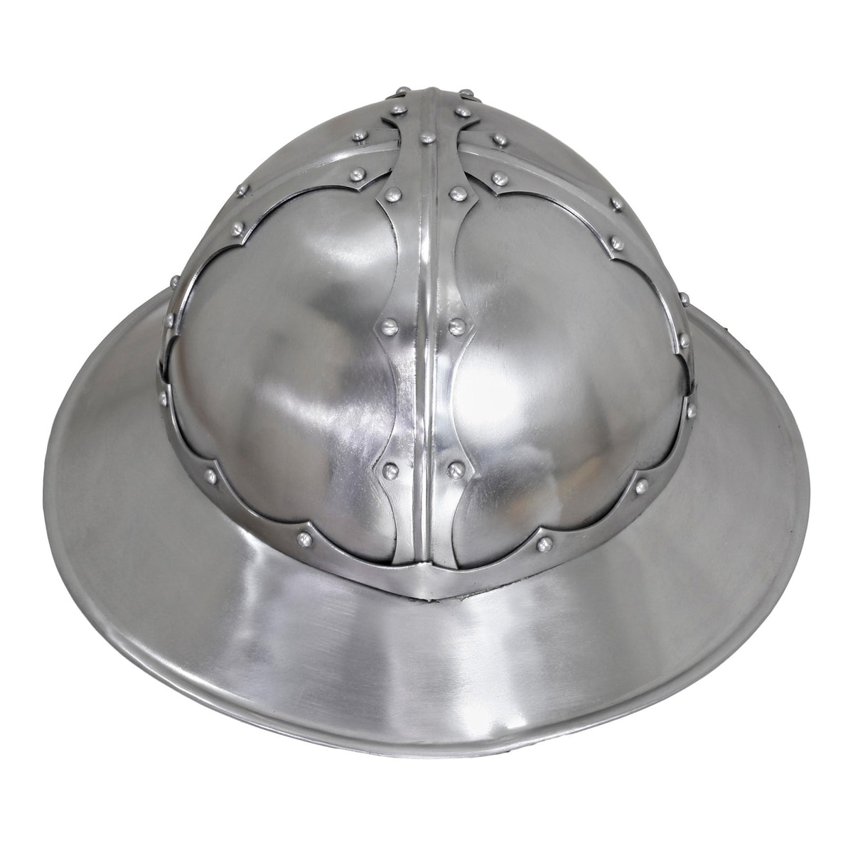 Medieval Kettle Helmet - Forged Steel Siege Prop Helm with Leather Liner