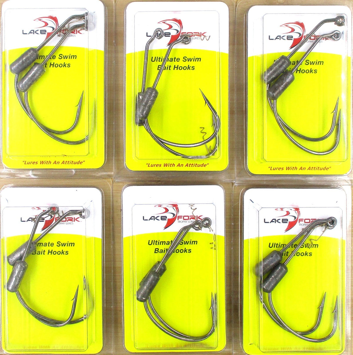 6 Pack Lake Fork Weighted Swim Bait Fishing Hooks 10/0 - Brand New