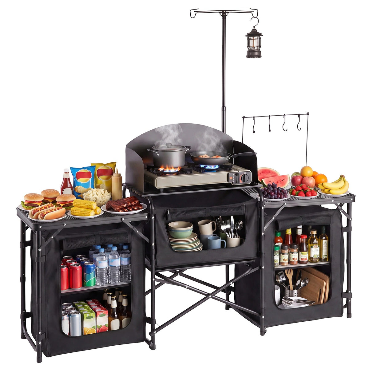 Portable Camping Table with Storage Organizer for Outdoor Use