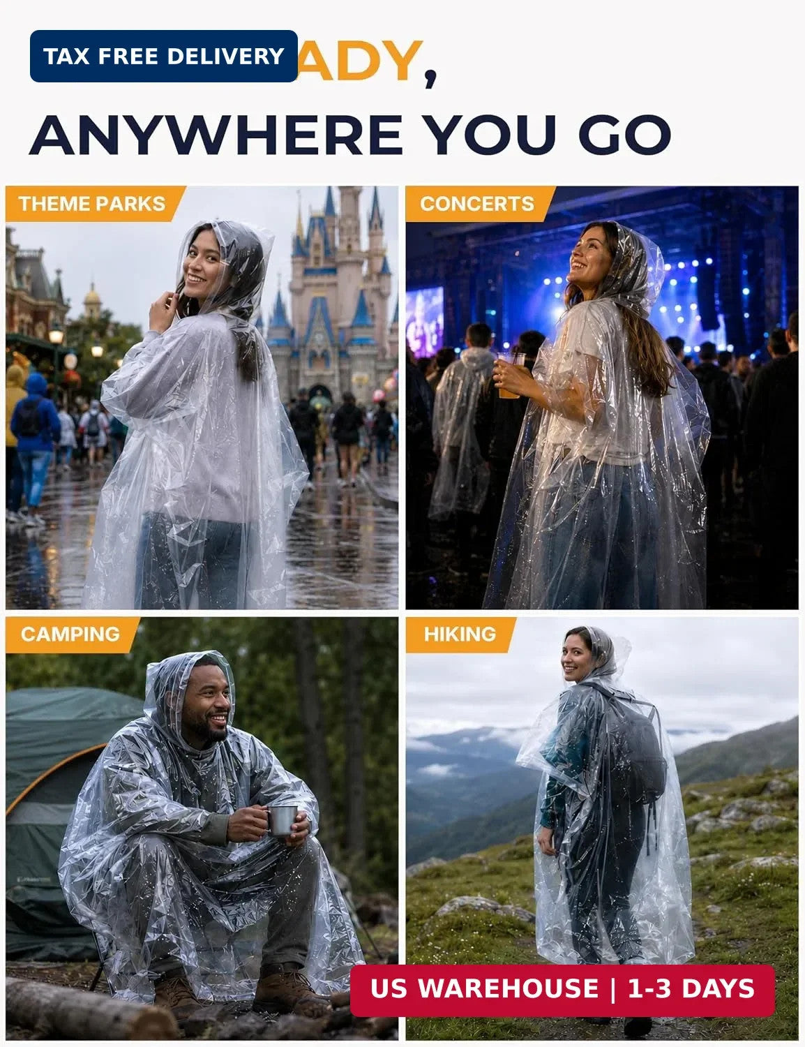 Disposable Rain Ponchos for Adults, Extra Long & Thickened with Drawstring Hood (5 Pack)