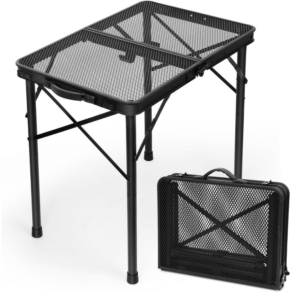 2Ft Portable Folding Table with Adjustable Height & Carry Handle, Black