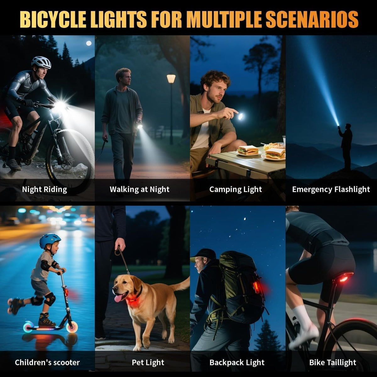 USB Rechargeable LED Bike Light Set with Horn Waterproof Front and Rear Cycling Lamps