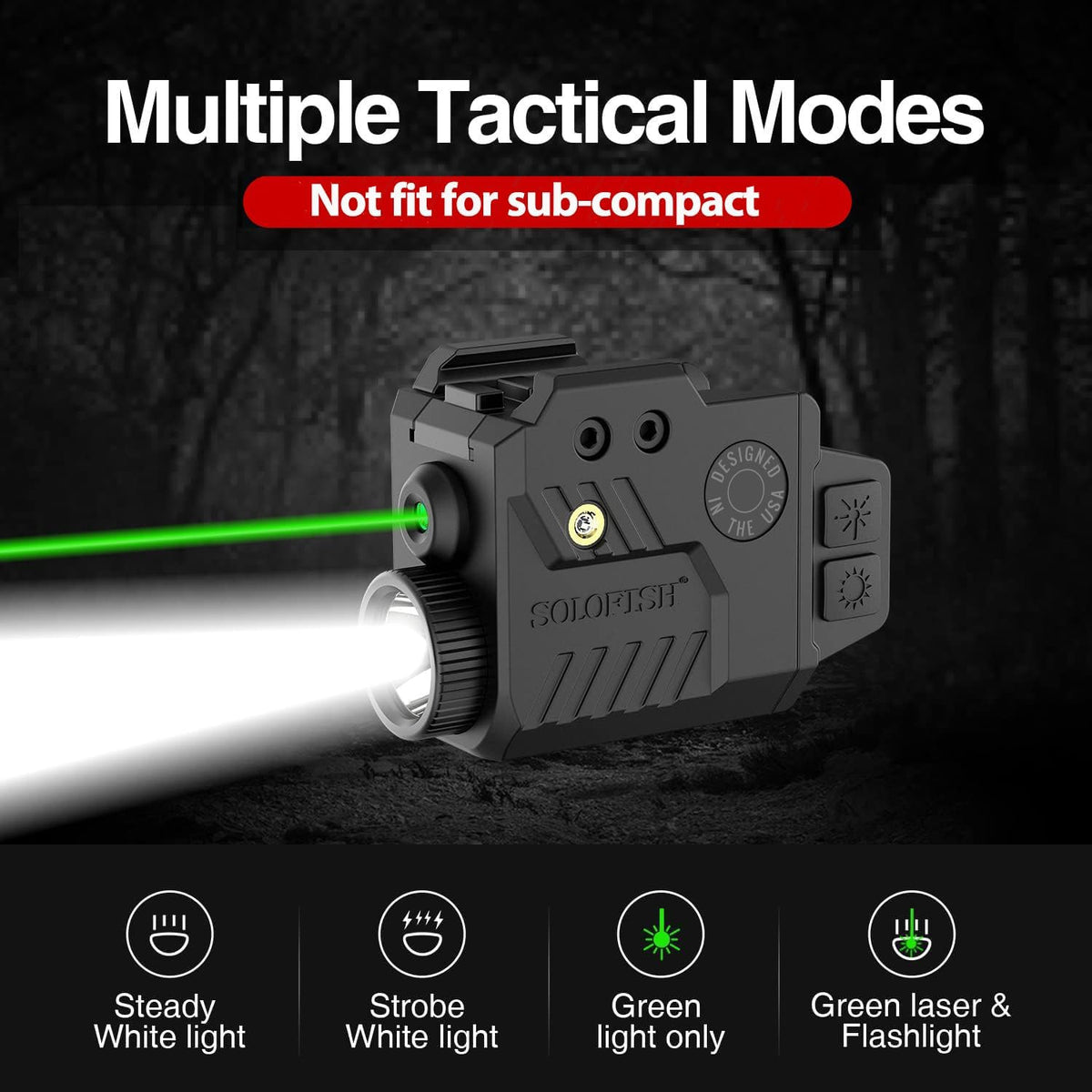 800 Lumens Tactical Pistol Light Laser Combo with Strobe & Green/Red/Blue Laser