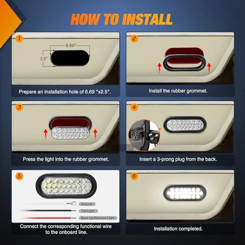 6 Inch Oval Trailer Tail Light 2PCS Waterproof LED Backup & Tail Lights