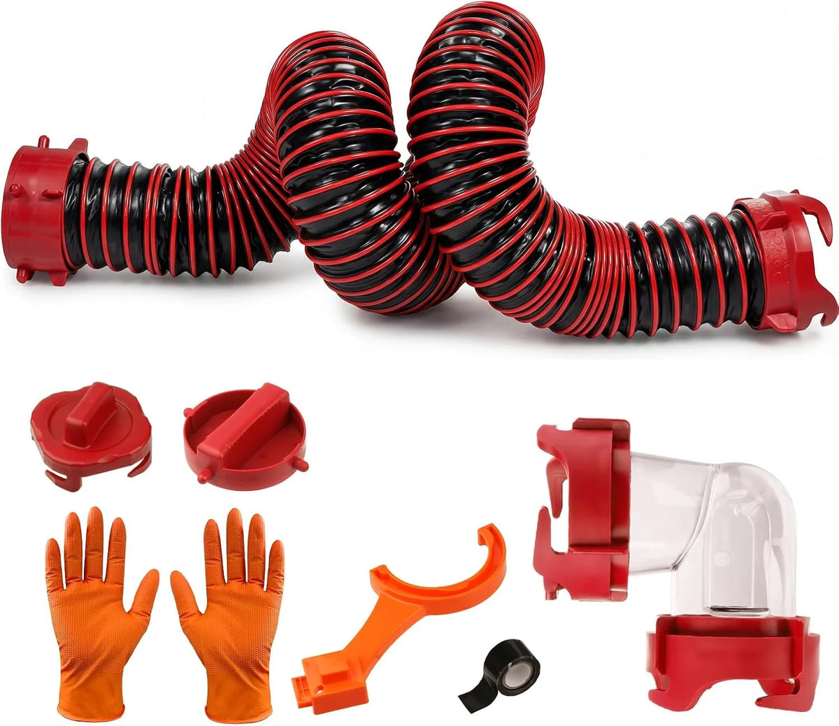 3 Ft RV Sewer Hose Kit with Leak-Proof Fittings, 90° Clear Elbow & Accessories
