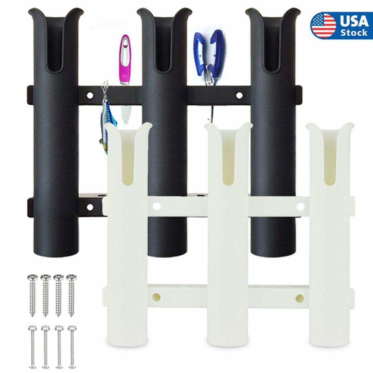 3 Tube Plastic Fishing Rod Holder Rack for Boat Car RV with Tool Slots