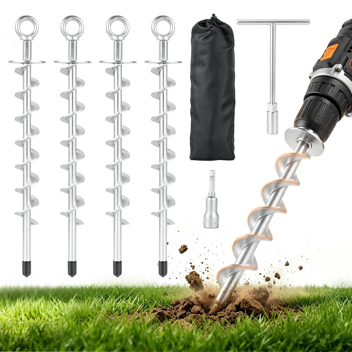 Heavy Duty Ground Anchors Screw in 4 Pack for Tent, Swing Set, Pergola - Rust-Resistant Steel