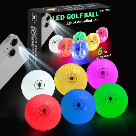 Light Activated Glow in Dark Golf Balls - 6 Bright LED Night Golf Balls