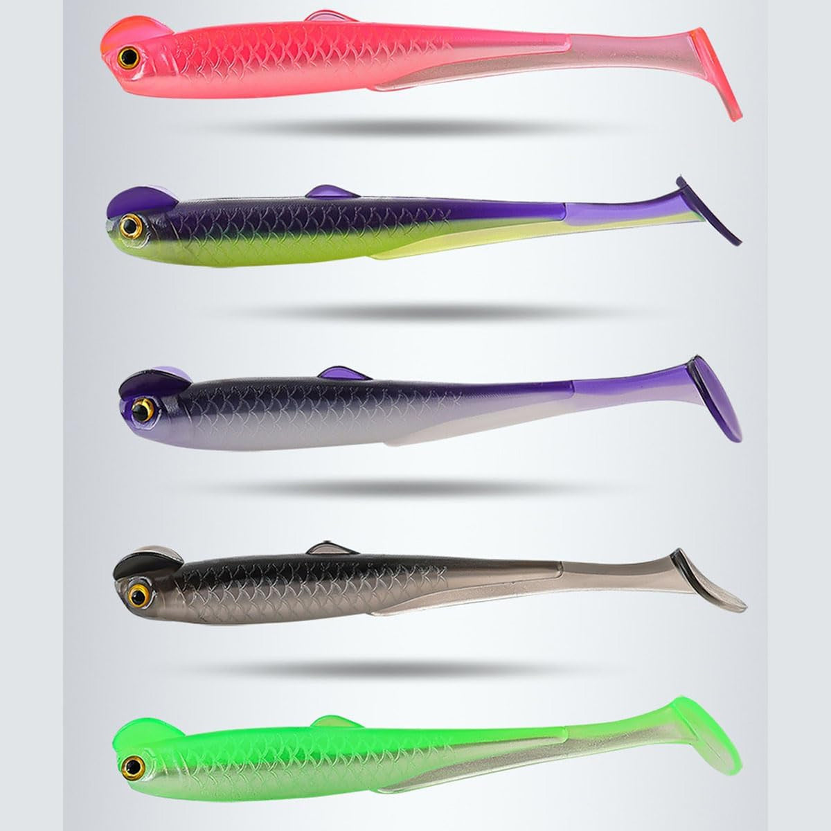 20PCS Soft Plastic Bass Lures Paddle Tail Swimbaits for Freshwater Fishing