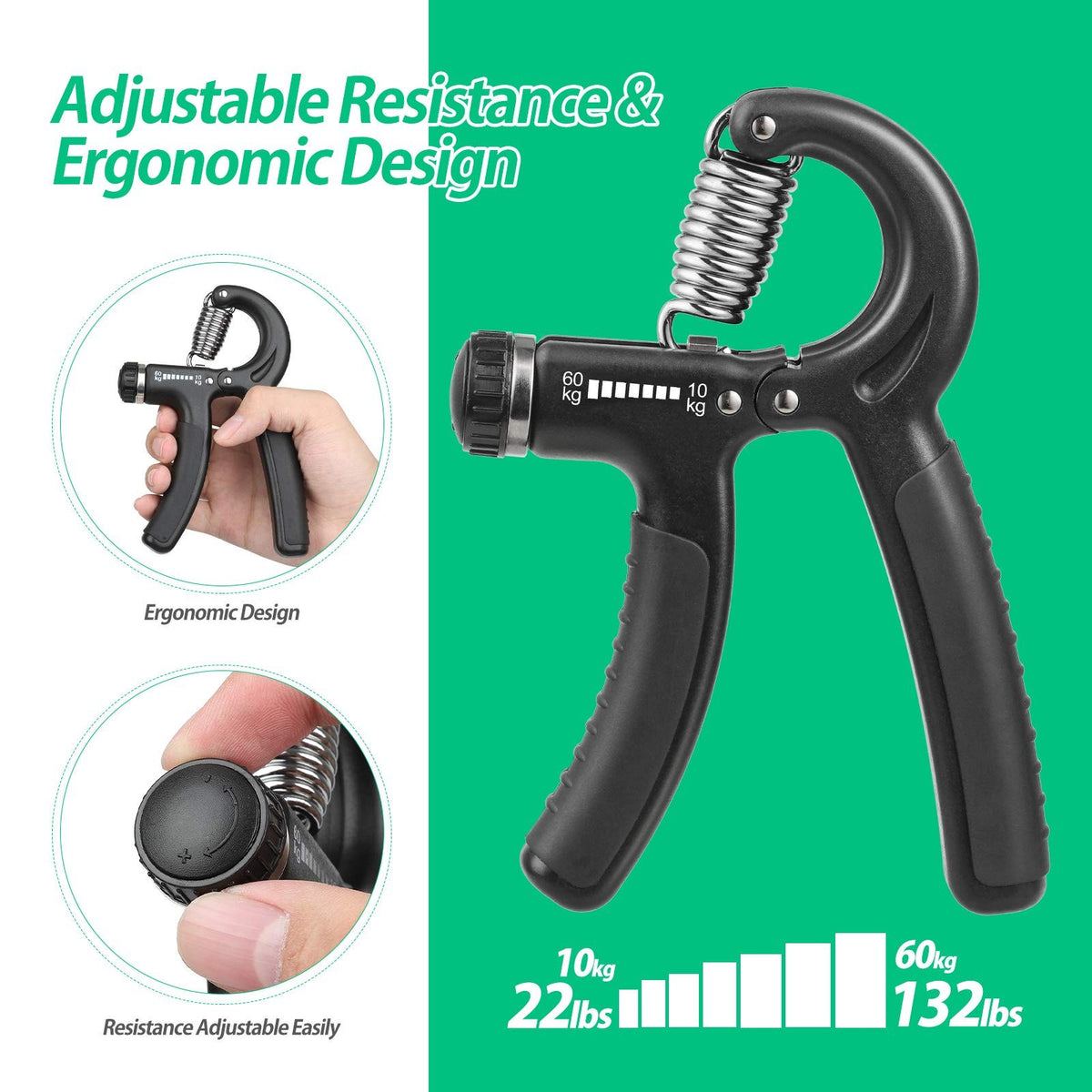 Hand Grip Strengthener - Adjustable Hand Exerciser for Forearm and Finger Training