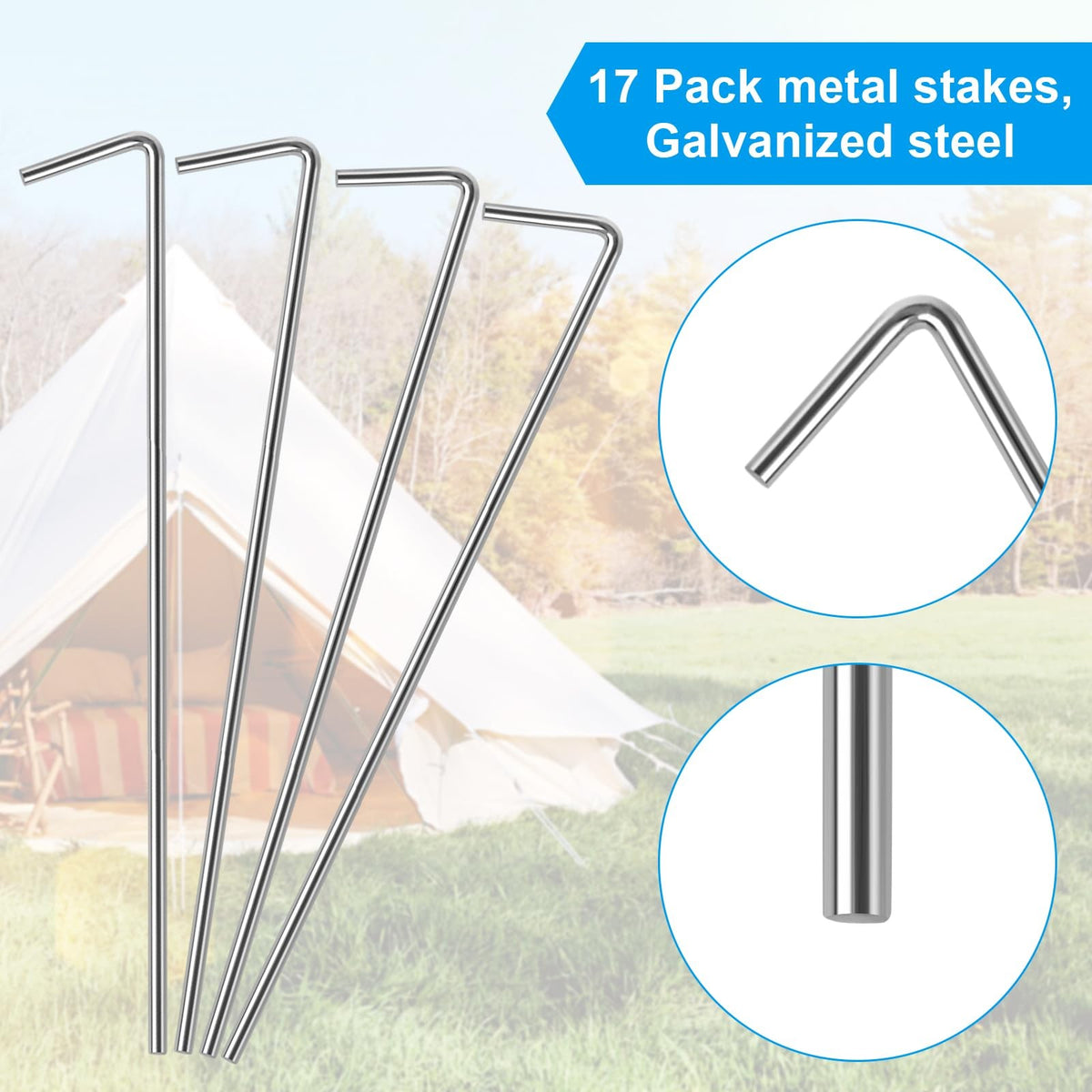 Heavy Duty Tent Stakes 18cm Metal Pegs for Camping Garden Canopy Set