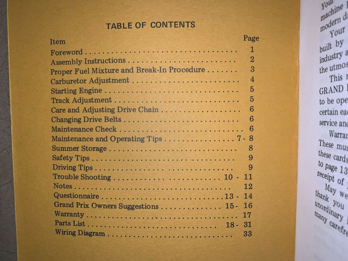 1971 Boatel Grand Prix Snowmobile 400cc OEM Owner's Manual & Brochure Set