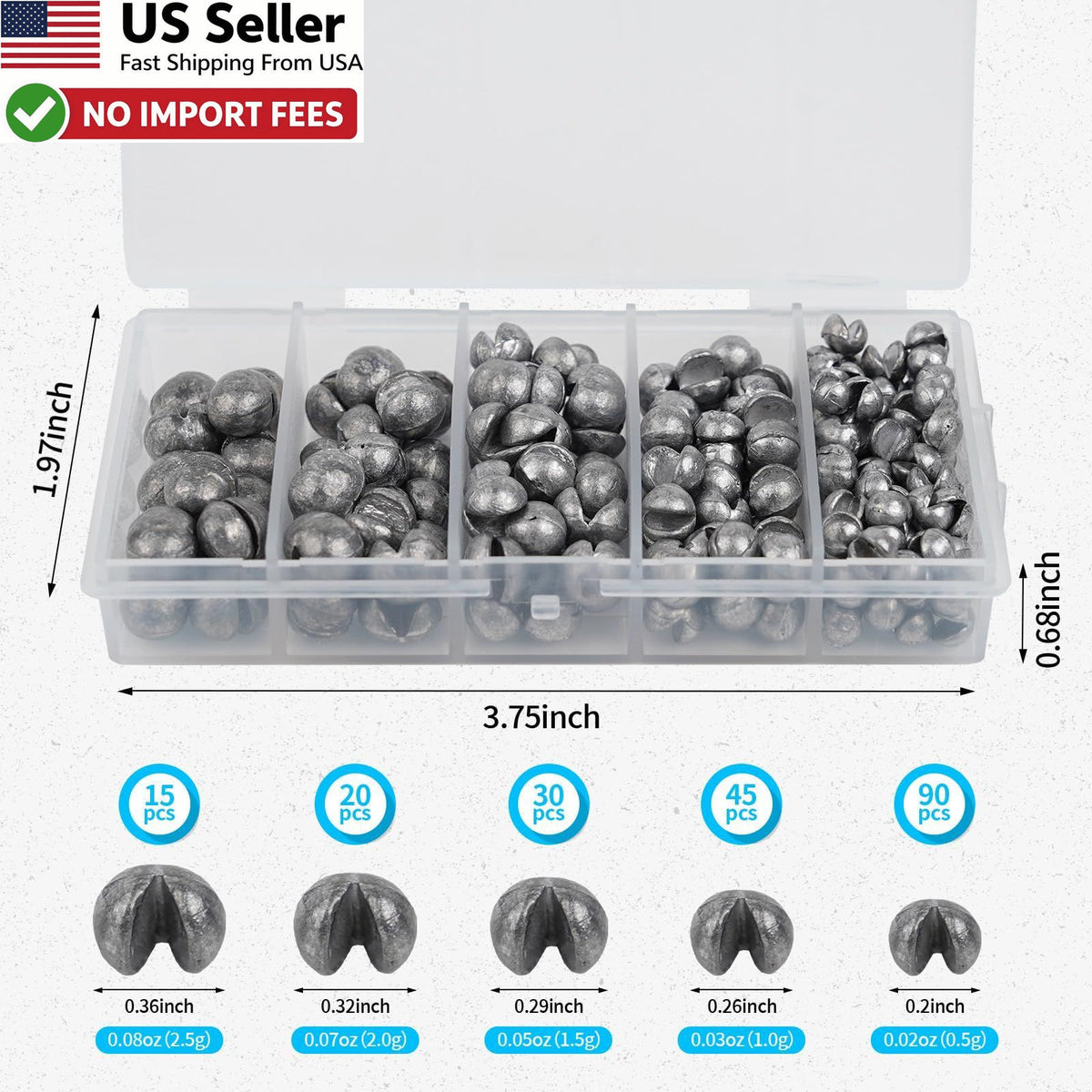 Split Shot Fishing Sinkers Set - Reusable Lead Weights for Bass Trout & Panfish