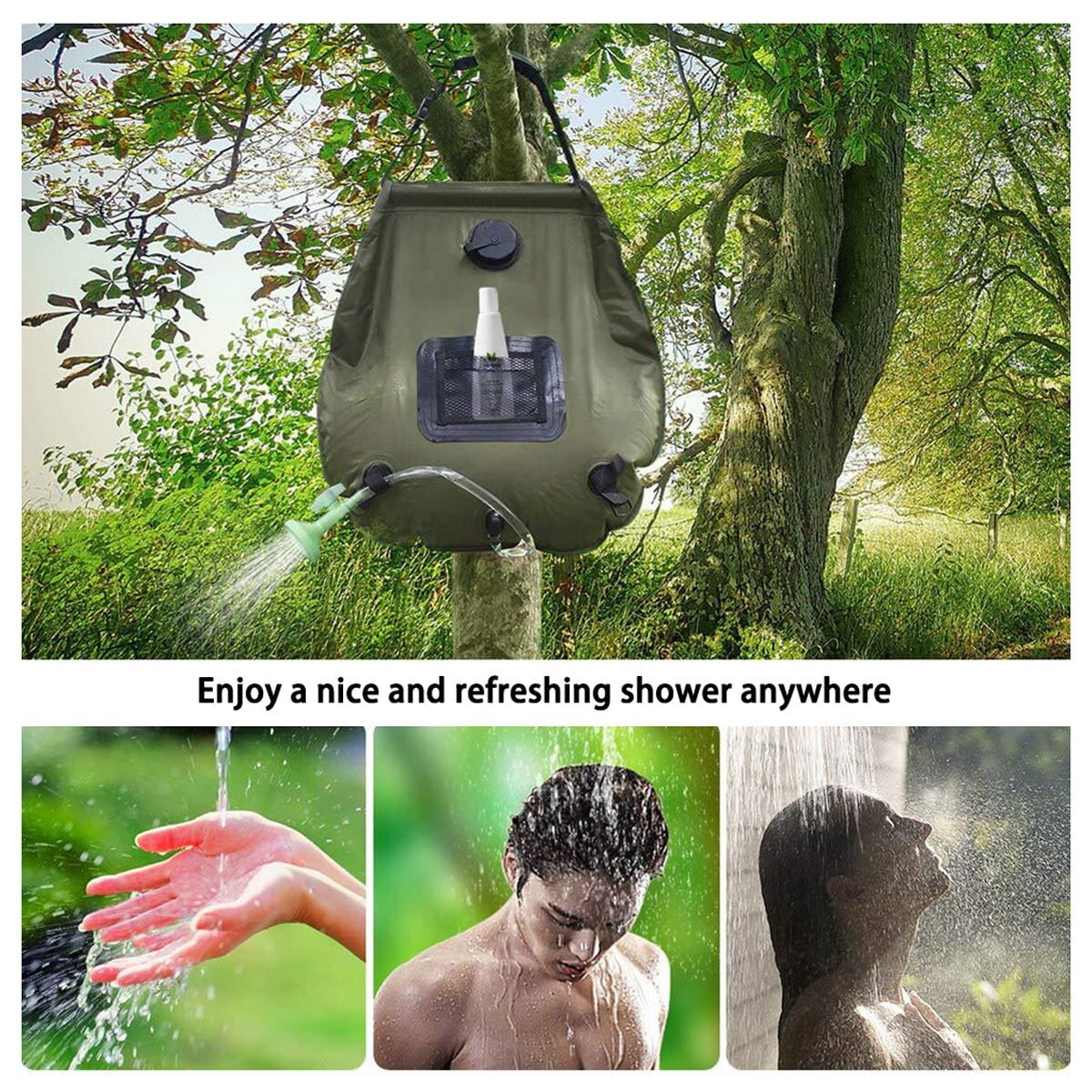 5-Gallon Solar Camping Shower Bag with Hose & Head - Portable Outdoor Shower