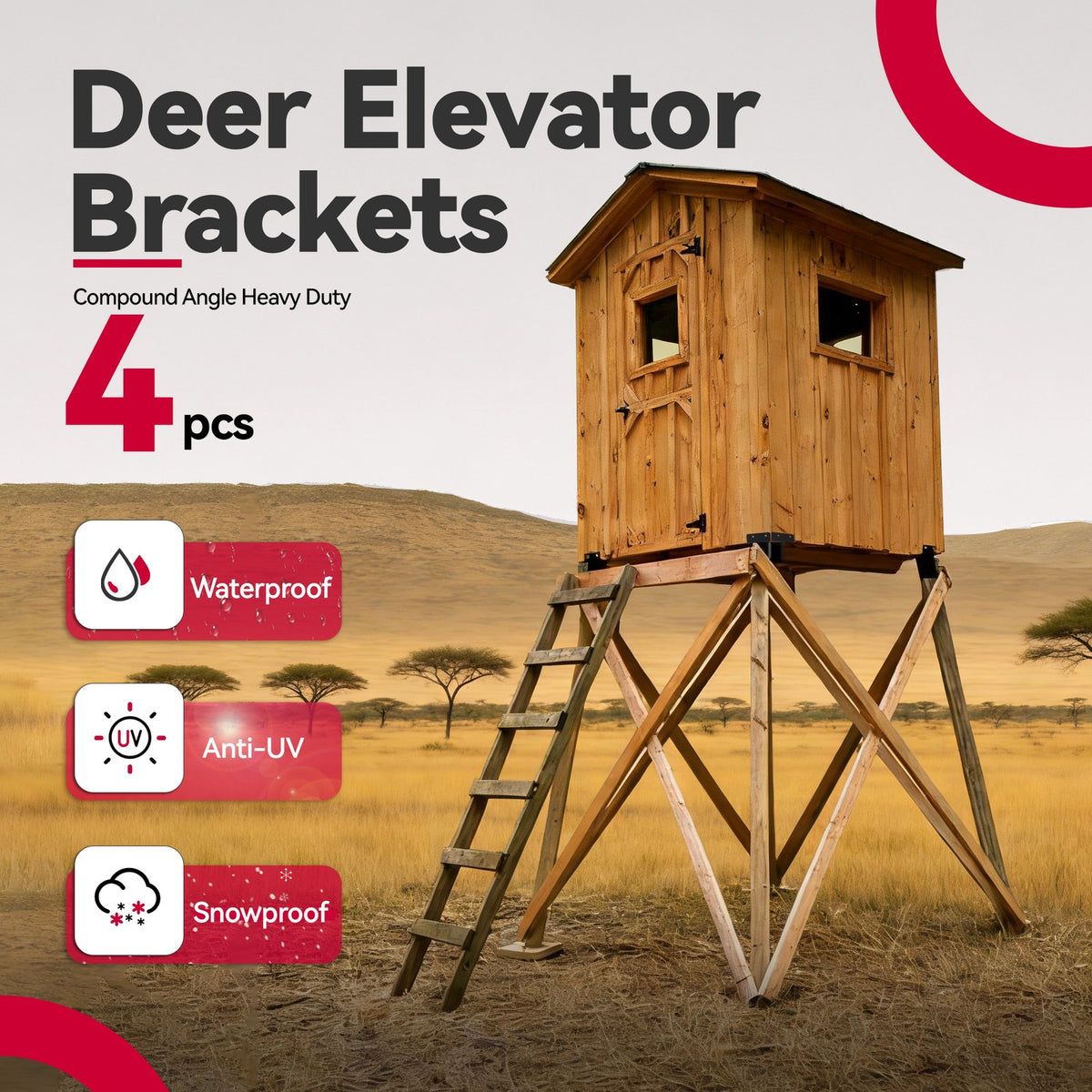 Heavy Duty Powder Coated Deer Elevator Brackets - Tree Stand Supports, 4pcs