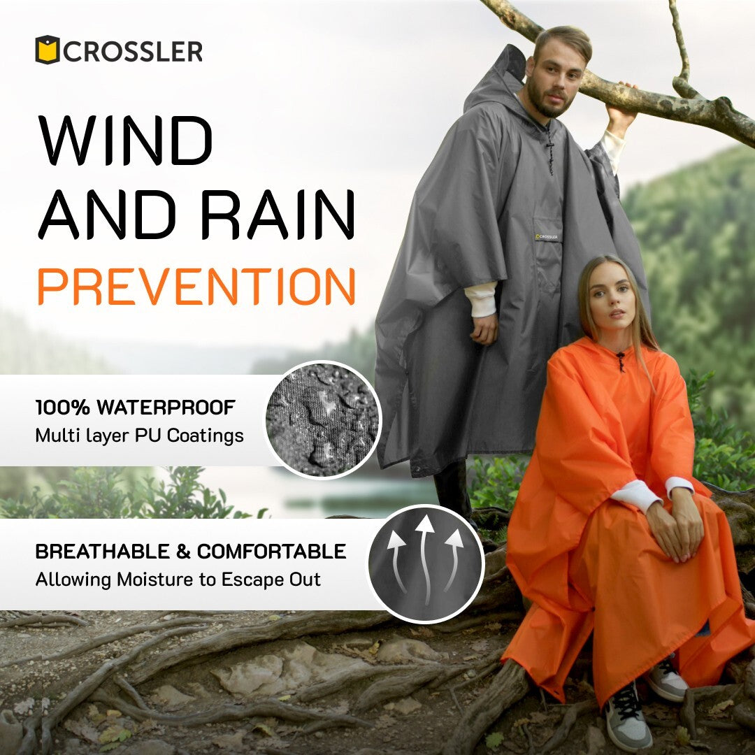 Unisex Waterproof Hooded Rain Poncho with Pocket - 3-in-1 Emergency Waterproof Cover