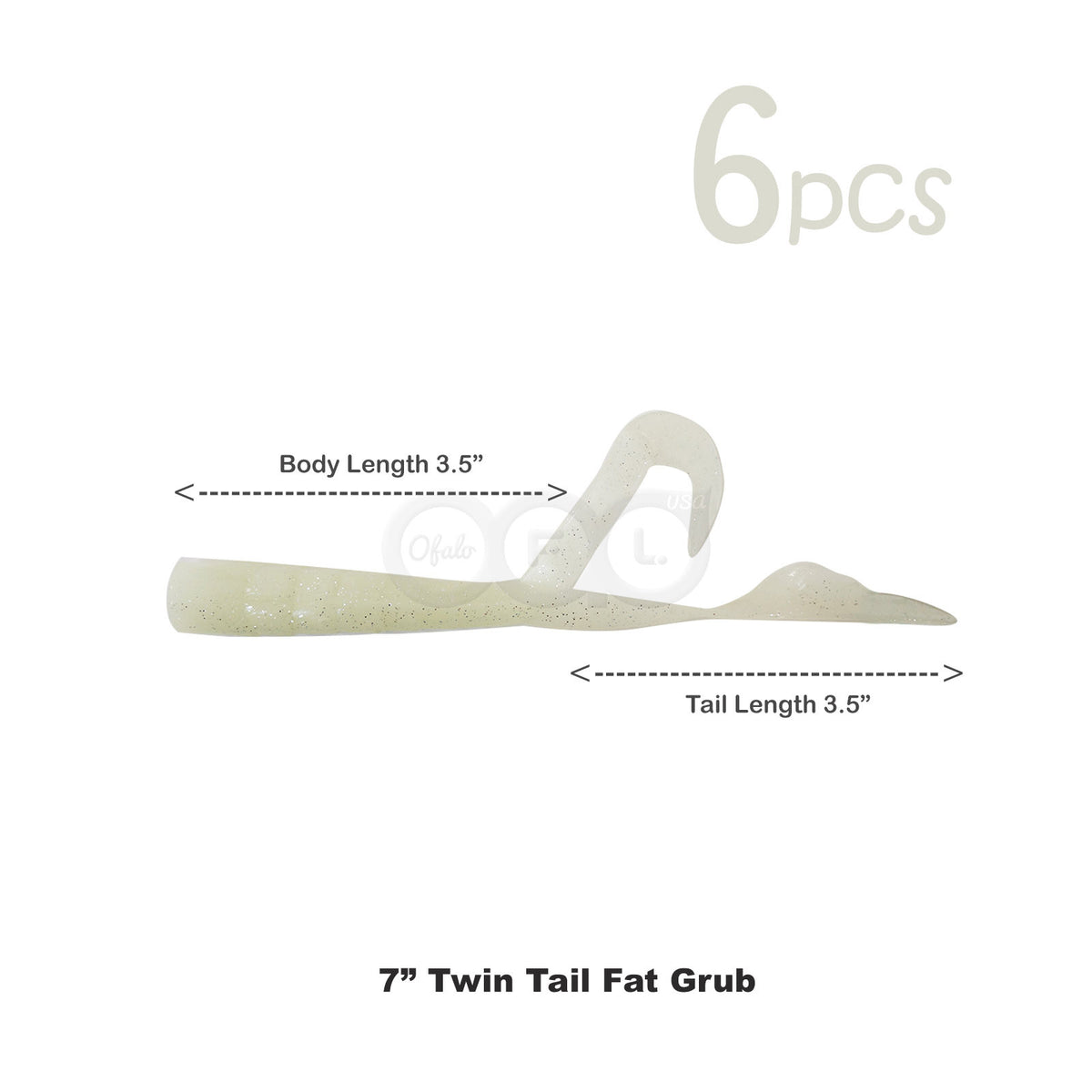 Glow in Dark Twin Tail Soft Plastic Fishing Lures 6 Pack - 7 Inch
